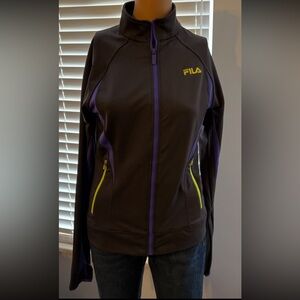 FILA Women's Black Ski Jacket with Purple and Yellow Accents